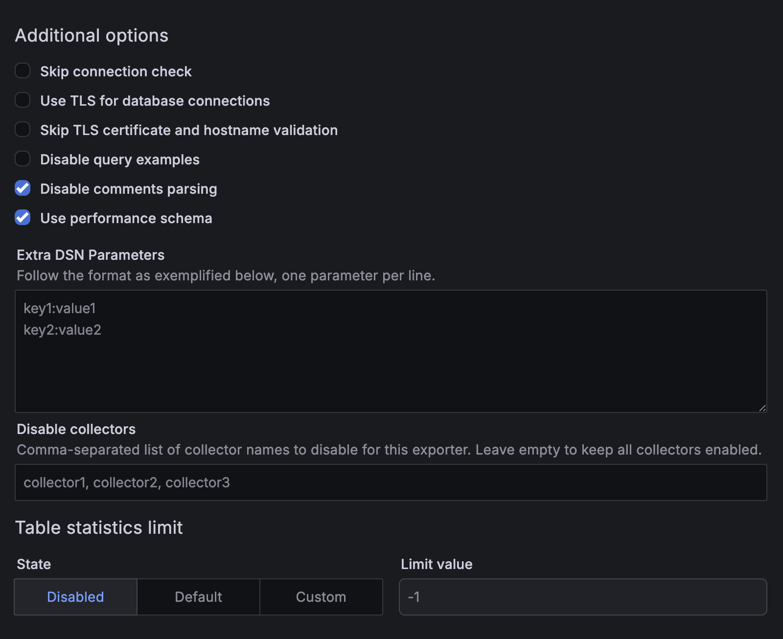 Disable collectors field in Additional options